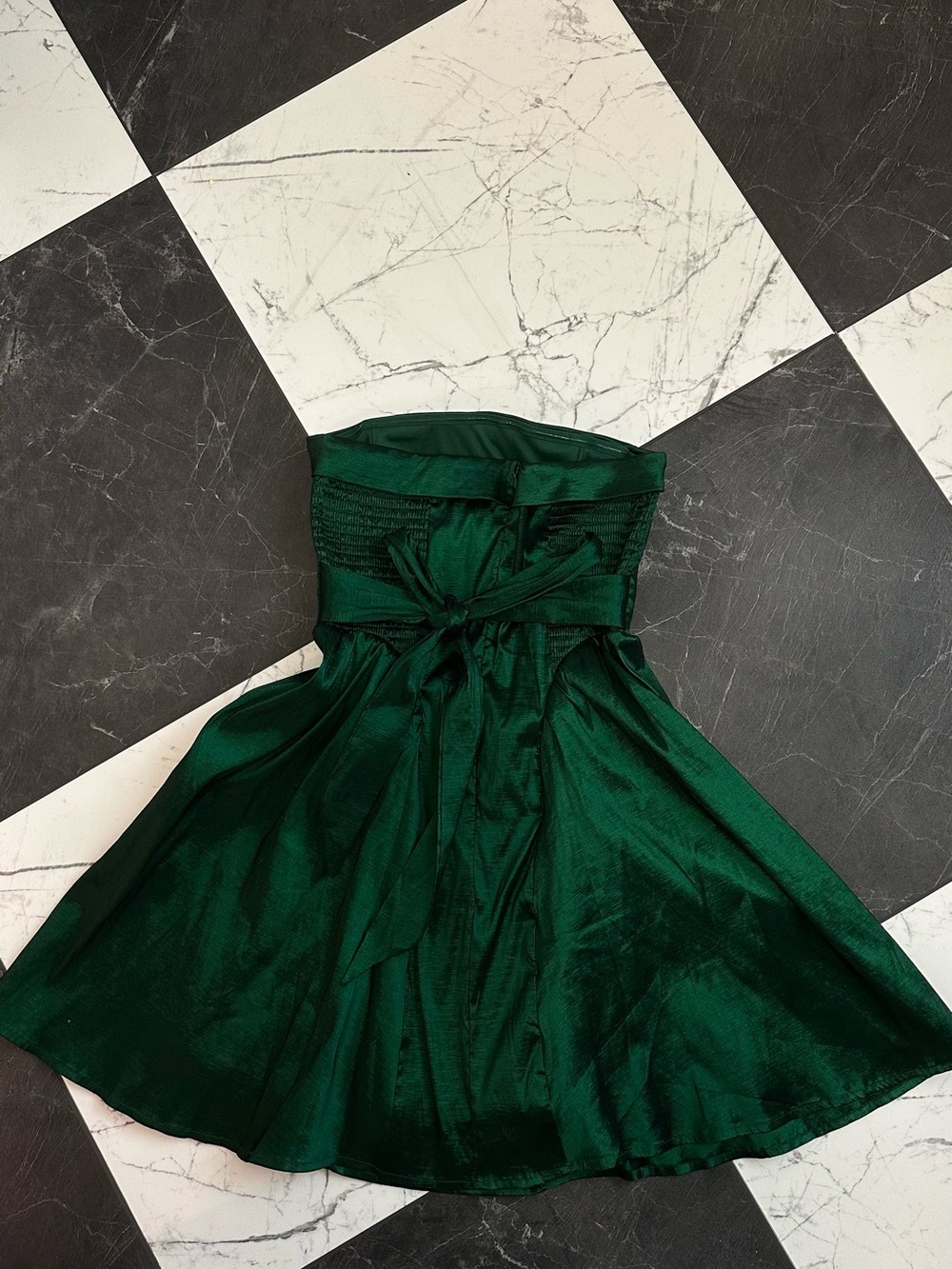 Altar'd State Strapless Dark Emerald Satin Party Dress - Picture 4 of 8